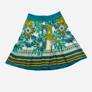 ANN TAYLOR PETITES ~ Teal Olive Off White Floral A-Line Side Zipper Skirt